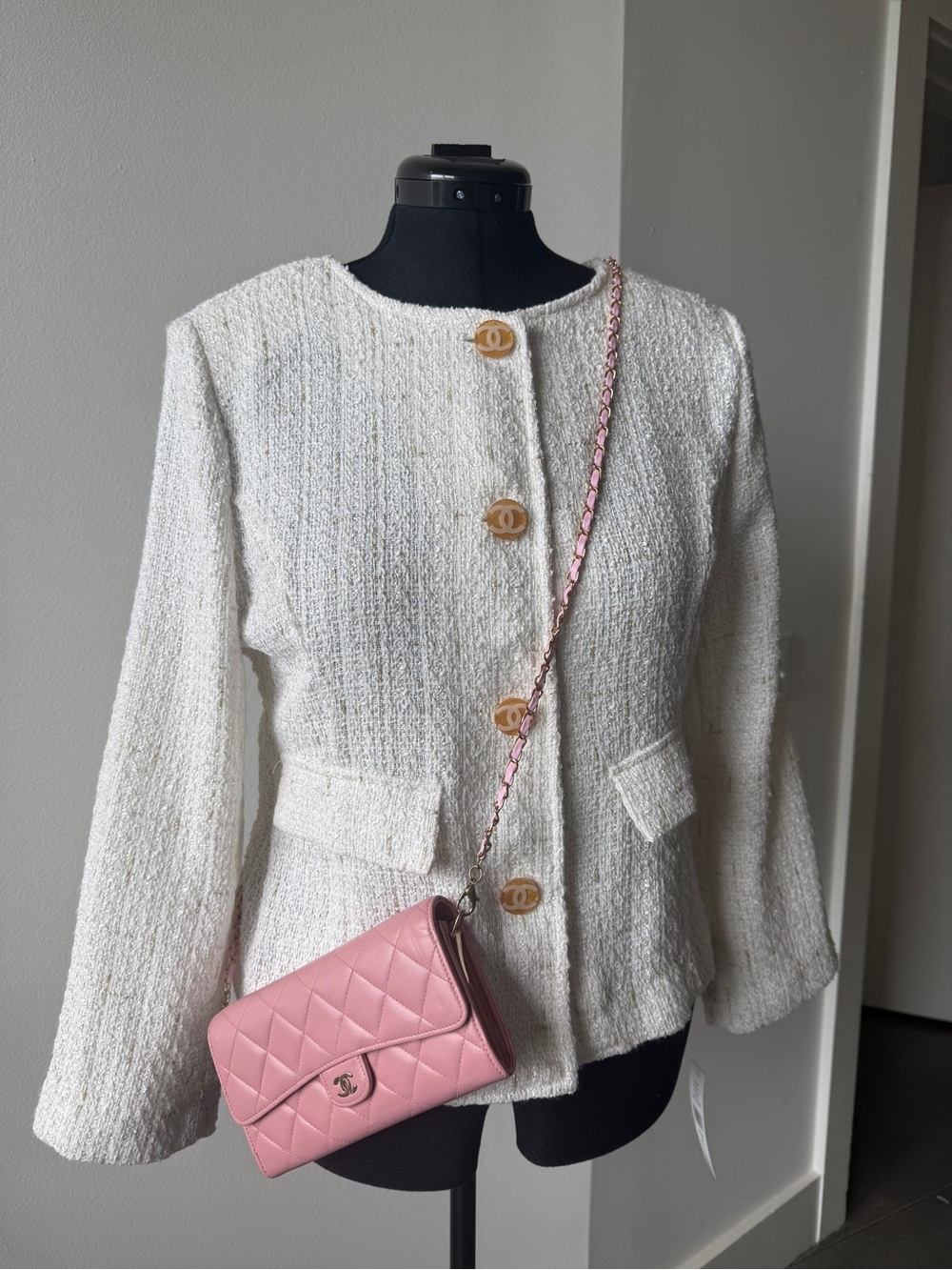 Chanel buttons on new Classic Cream Tweed Women's Jacket - Elegant Button Front